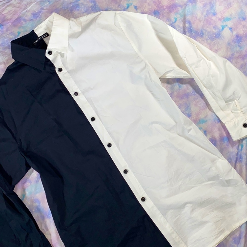 Shein • Contrasting Colorblock Split Button Up Bl… - image 3
